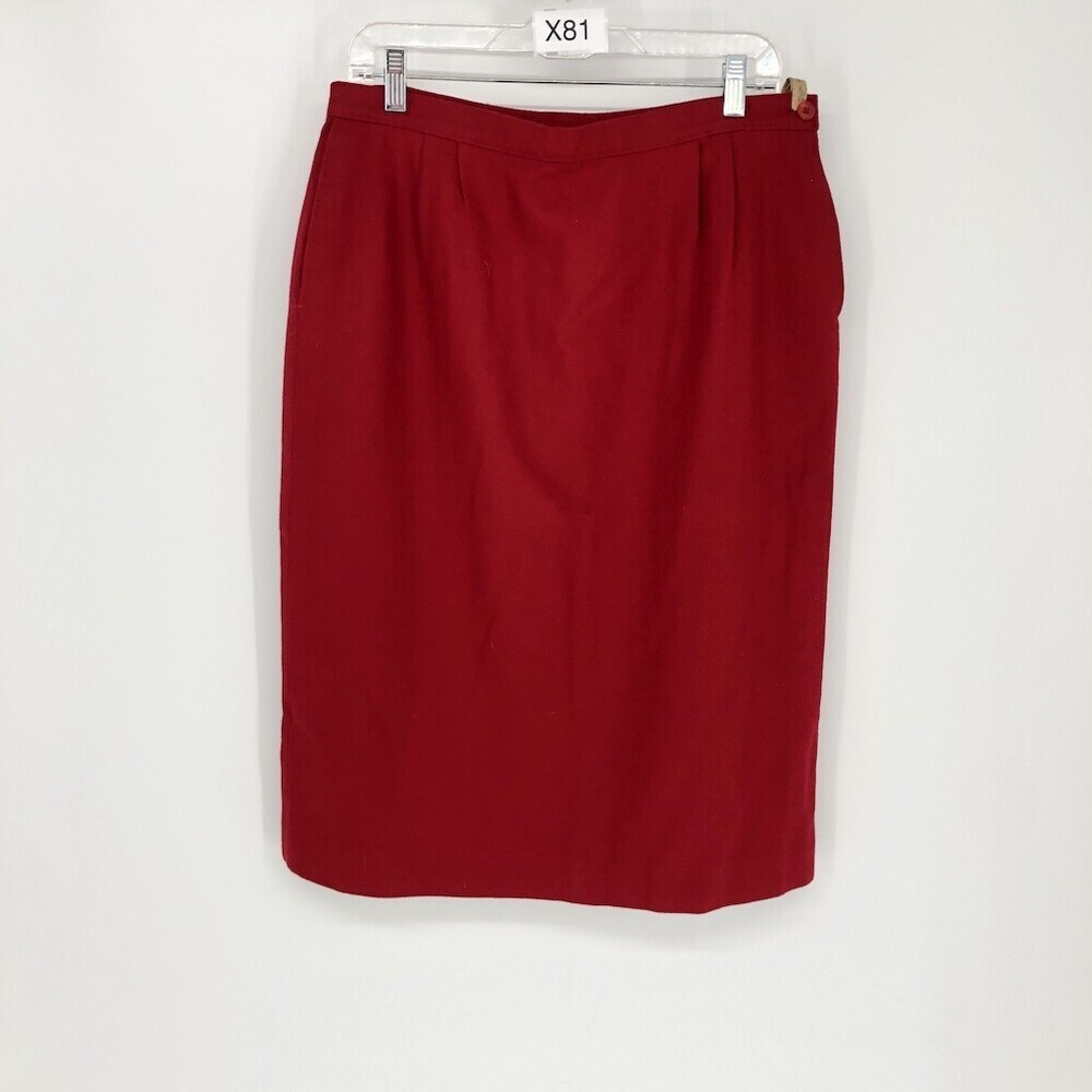 Pendleton Women Solid Red Check 100% Wool Straight & Pencil Knee Length Skirt 14